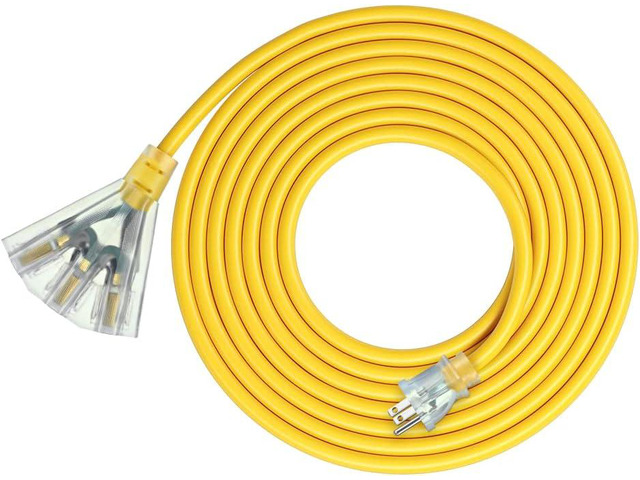 DEWENWILS 15 FT 12/3 Extension Cord Outdoor Tri-Tap Extension Cord Splitter, Heavy Duty Power Cable SJTW 15 Amp for Multiple Appliances, LED...