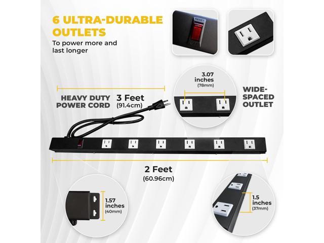 6 Outlets 3 Feet Power Cord 2 Feet Body Opentron OT2063 Heavy Duty Metal Surge Protector Power Strip with Mounting Parts - Free End Caps for...