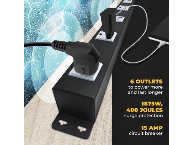 6 Outlets 3 Feet Power Cord 2 Feet Body Opentron OT2063 Heavy Duty Metal Surge Protector Power Strip with Mounting Parts - Free End Caps for...