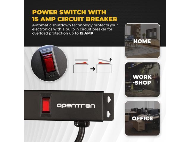 6 Outlets 3 Feet Power Cord 2 Feet Body Opentron OT2063 Heavy Duty Metal Surge Protector Power Strip with Mounting Parts - Free End Caps for...