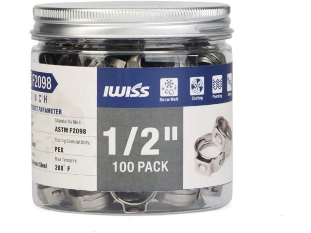 iCrimp 1/2-inch PEX Stainless Steel Clamp Cinch Rings,Crimp Pinch Fitting Tools-100pcs Packed