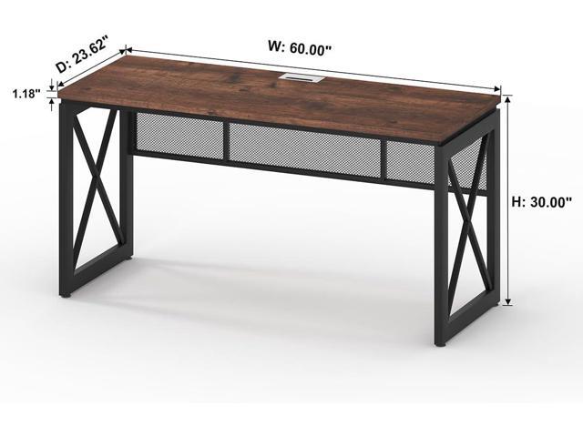 BON AUGURE 60 Inch Computer Desk for Home Office, Industrial Metal Wood Desks, Farmhouse Large Writing Table, Modern Sturdy Gaming Desk (Rustic Oak)