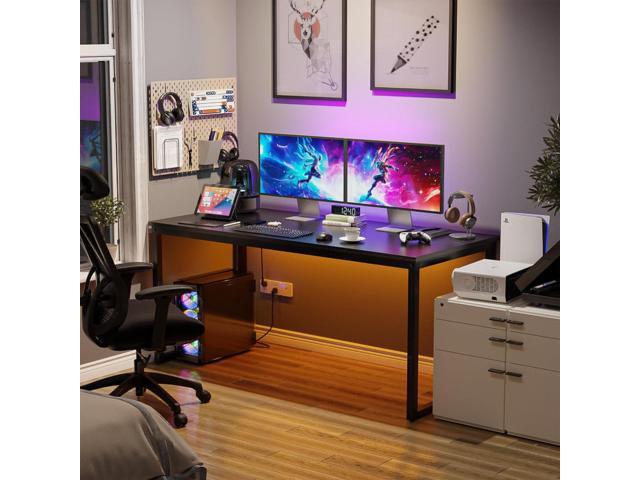 SUPER DEAL Computer Desk 55 Inch Modern Sturdy Office Desk PC Laptop Notebook Simple Writing Table for Home Office Workstation, Black