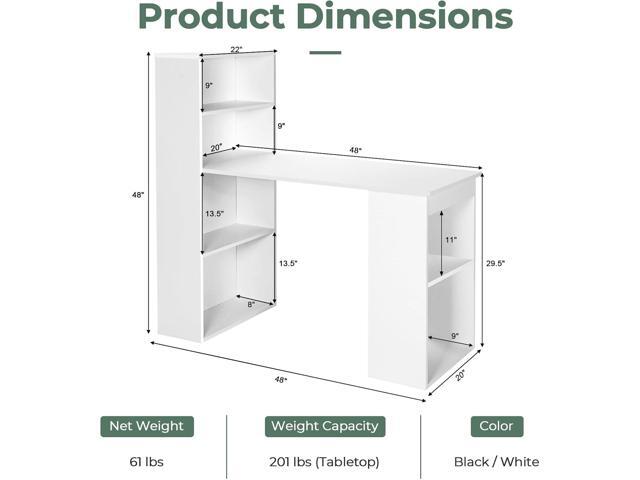 GRAFFY Computer Desk with 6 Storage Shelves - 48' Reversible Writing Desk Workstation with Bookshelf and CPU Stand, Modern Compact Office Desk for...