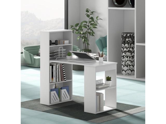 Giantex 48 Inch Computer Desk with Bookshelf, 3-in-1 Home Office Desk with 4-Tier Bookcase & CPU Stand, Space-Saving Reversible Writing Desk Work...
