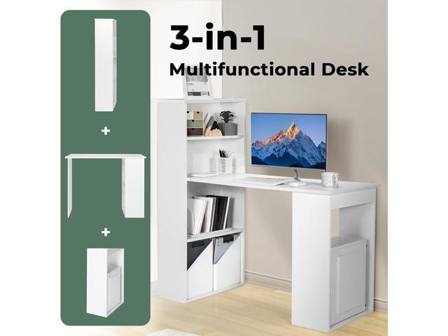 GRAFFY Computer Desk with 6 Storage Shelves - 48' Reversible Writing Desk Workstation with Bookshelf and CPU Stand, Modern Compact Office Desk for...