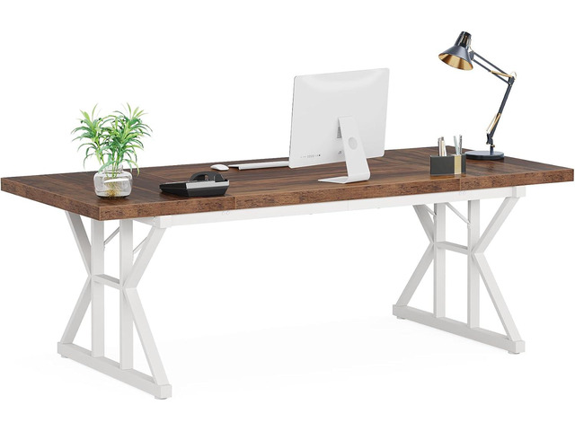 LITTLE TREE 70.8-Inch Large Executive Desk, Modern Computer Office Desk, Wooden Writing Desk Study Table for Home Office