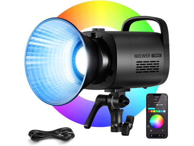 NEEWER CB100C 130w RGB LED Video Light, APP/2.4G Control 360° Full Color 2700K-6500K 27000lux/m COB Bowens Mount Silent Continuous Output Lighting...