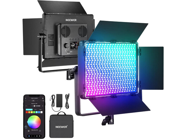 NEEWER PL60C RGB LED Panel Video Light APP/2.4G/DMX Control, 60W 23000Lux/0.5m 2500K-10000K RGBCW Pro Photography Studio Lighting /18 Scenes/V...