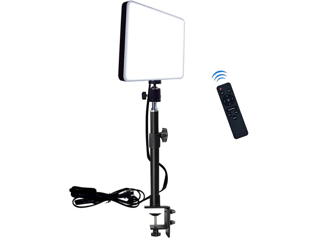 LED Desk Bi-Color Video Light, Key Light with C-Clamp Stand, 2700K-5700K Dimmable, Wireless Remote, Studio Photography Lighting