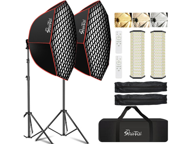 Softbox Photography Lighting Kit,37' Octange Softbox Lighting Kit with Honeycomb Grid 110W 2700K-6500K 11000Lux Dimmable LED Prismatic Lamp and...