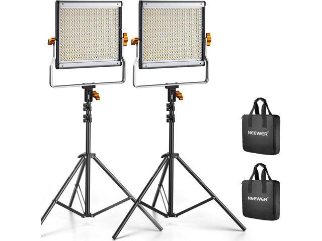 Neewer 2 Packs Dimmable Bi Color 480 LED Video Light Kit, 3200~5600K CRI 96+ LED Panel with U Bracket, 75 inches Tripod Light Stand for YouTube.