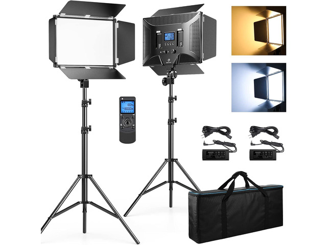 D50 Photography Lighting with Barn Door, 2-Pack 15.4' LED Video Light with Remote, 45W 3000K-8000K Dimmable Bi-Color Panel Light for Live...