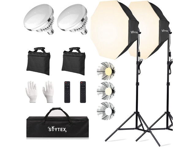 Skytex Softbox Lighting Kit 2pack 20x28in Octa Soft Box 135W 2700-6400K E27 LED Bulb Continuous Photography Lighting, Photo Studio Lights Equipment...