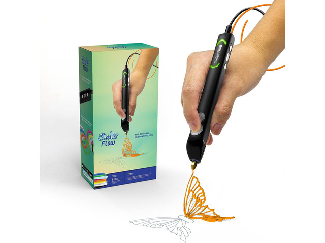 3Doodler Flow 3D Printing Pen for Teens, Adults & Creators Black, with Free Refill Filaments, Stencil Book & Guide, 3.1 x 10.74 x 4.44 inches