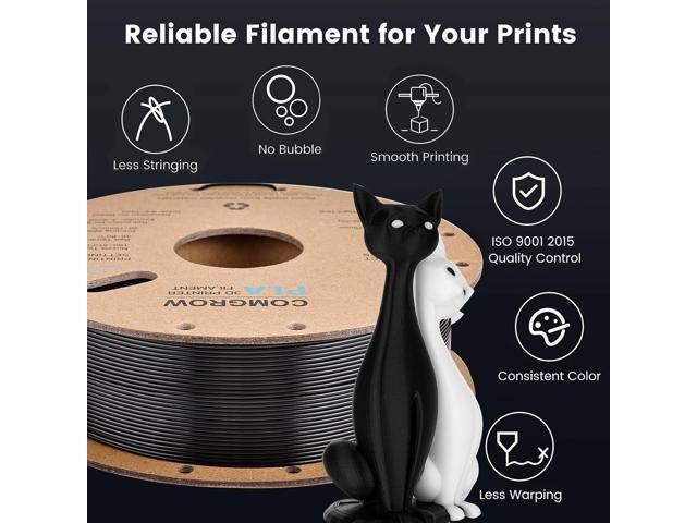Comgrow PLA 3D Printer Filament, 3D Printer PLA Filament 1.75mm, Dimensional Accuracy +/- 0.02 mm, 1KG Spool PLA Black