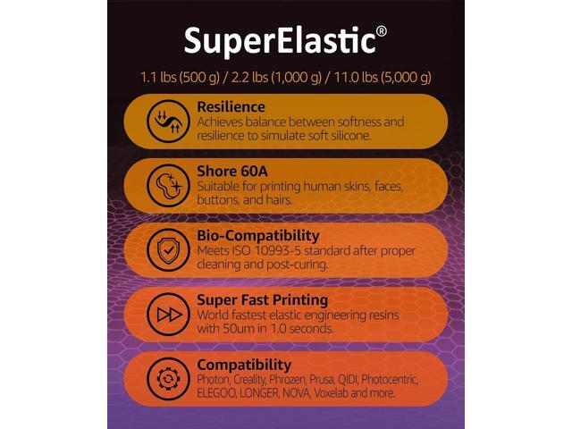 SuperElastic 3D Printer Resin, Softness 60A Simulating Soft Silicone, Made in Korea by 3DMaterials (1000g, Clear)