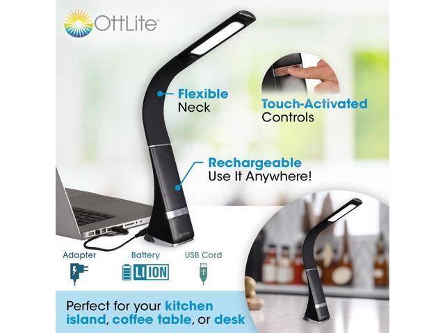 OttLite Recharge LED Desk Lamp with ClearSun LED Technology - Portable, Dimmable & Flexible Gooseneck - Travel-Friendly Task Lamp with Rechargeable...