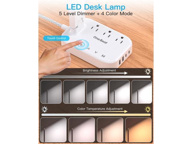 Power Strip with LED Desk Lamp, 3 Outlets 4 USB Ports(2 USBC) 4 Modes 5 Level Touch Lamp Small Desk Lamp for Home Office Bedroom Bedside, Study...