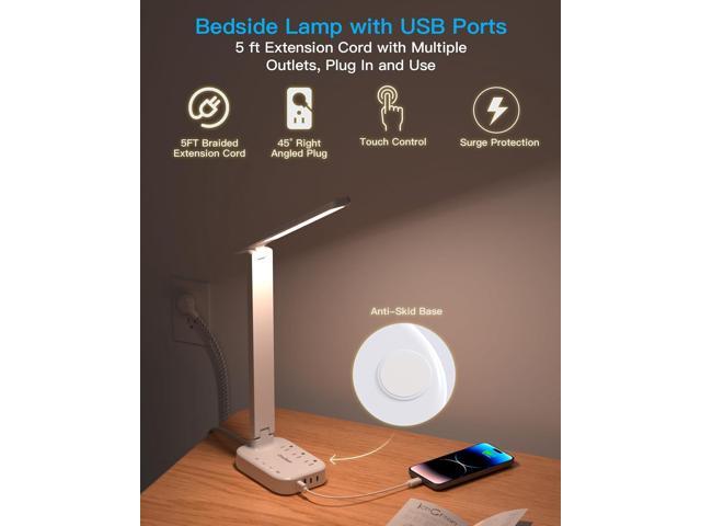 Power Strip with LED Desk Lamp, 3 Outlets 4 USB Ports(2 USBC) 4 Modes 5 Level Touch Lamp Small Desk Lamp for Home Office Bedroom Bedside, Study...