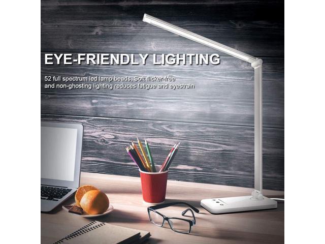 White crown LED Desk Lamp Dimmable Table Lamp Reading Lamp with USB Charging Port, 5 Lighting Modes, Sensitive Control, 30/60 Minutes Timer (White,...