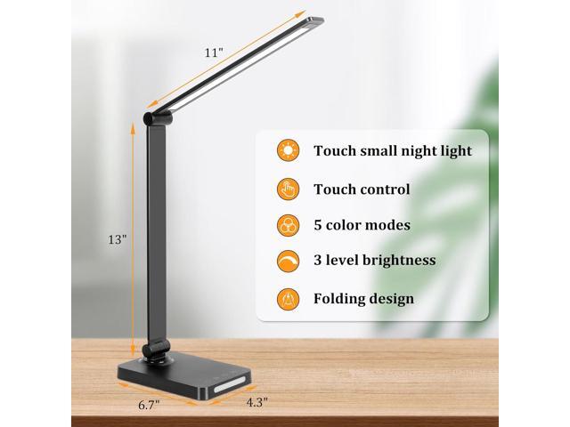 Dott Arts LED Desk Lamp with USB Ports,Touch Desk Lamps for Home Office with 5 Color Modes,3 Brightness Desk Light with Small Night Light,Reading...
