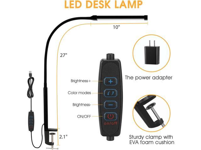 LED Desk Lamp with Clamp, Eye-Caring Clip on Lights for Home Office, 3 Modes 10 Brightness, Long Flexible Gooseneck, Metal, Swing Arm Architect...
