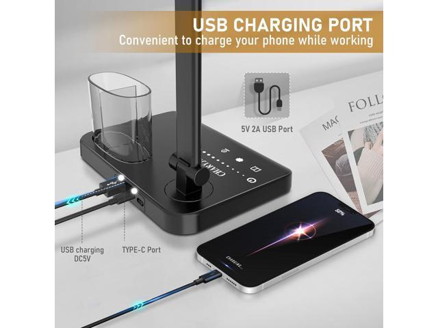 Dimmable LED Desk Lamp with USB Charging Port, 50 Lighting Modes Dual Swing Arm Architect Table Lamp Light Desk Lamp for Home Office Dorm Piano Nail