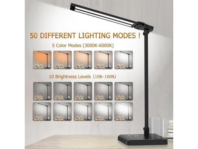 Dimmable LED Desk Lamp with USB Charging Port, 50 Lighting Modes Dual Swing Arm Architect Table Lamp Light Desk Lamp for Home Office Dorm Piano Nail