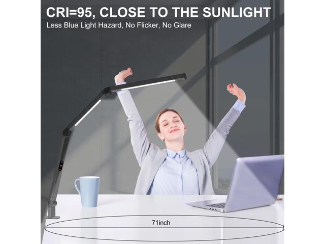 LED Desk Lamp with Clamp, Architect Desk Lamp with Dual Light and Adjustable Swing Arm, Clip-on Eye-Care 4 CCT Modes & 5 Brightness Levels Table...