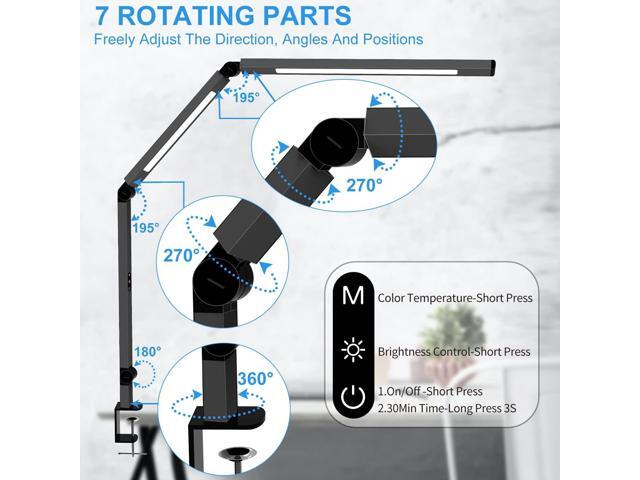 LED Desk Lamp with Clamp, Architect Desk Lamp with Dual Light and Adjustable Swing Arm, Clip-on Eye-Care 4 CCT Modes & 5 Brightness Levels Table...