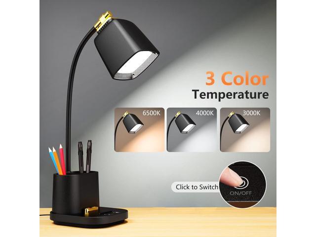 LED Desk Lamp with USB Charging Port Touch Control 3 Color Modes, Stepless Dimming,Eye-Caring LED Table Lamp for...