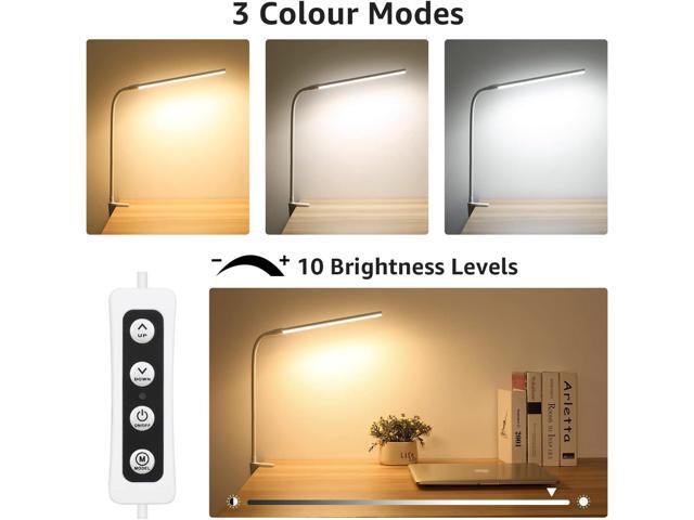 Lepro Desk Lamp with Clamp, LED Reading Lamp with 3 Color Modes 10 Brightness, Dimmable USB Clip on Desk Light with Gooseneck Swing Arm for Bed...