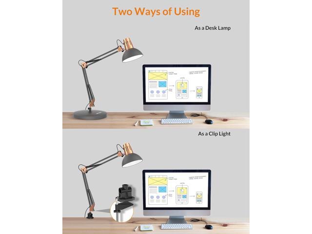 LEPOWER Metal Desk Lamp, Adjustable Goose Neck Architect Table Lamp with On/Off Switch, Swing Arm Desk Lamp with Clamp, Eye-Caring Reading Lamp for...