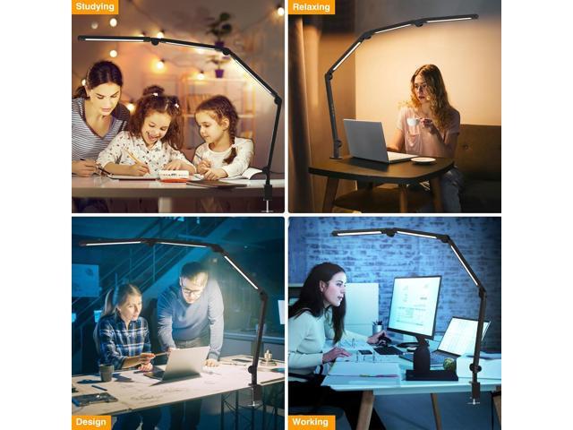 LED Desk Lamp with Clamp,Adjustable Swing Arm Desk Lamps for Home Office,Dimmable Tempering Eye Care Desk Light Bright Modern Led Table Lamp for...