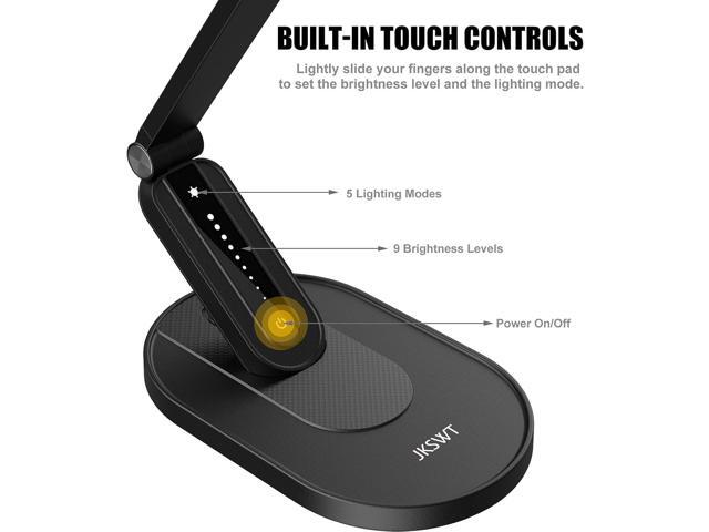 JKSWT LED Desk Lamp, Eye-Caring Table Lamps Natural Light Protects Eyes Dimmable Office Lamp with 5 Color Modes USB Charging Port Touch Control and...