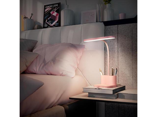 AXX Pink Desk Lamp for Home Office, Cute Table Lights for Bedrooms, Kawaii, Dimmable LED, Flexible Gooseneck, Pen Holder, Touch Control, Room...
