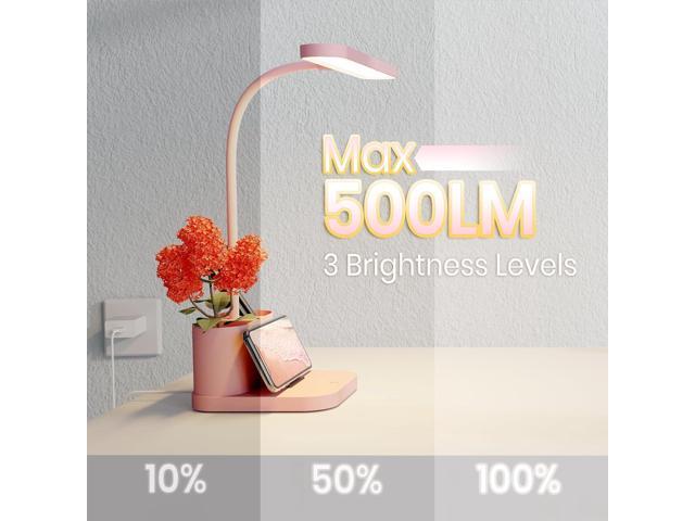 AXX Pink Desk Lamp for Home Office, Cute Table Lights for Bedrooms, Kawaii, Dimmable LED, Flexible Gooseneck, Pen Holder, Touch Control, Room...