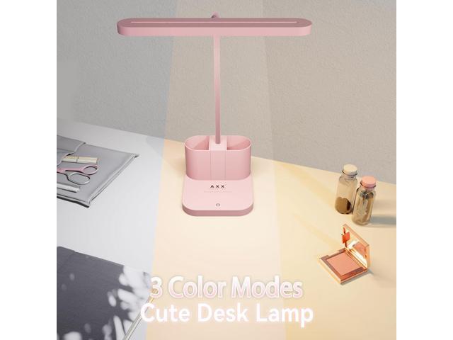 AXX Pink Desk Lamp for Home Office, Cute Table Lights for Bedrooms, Kawaii, Dimmable LED, Flexible Gooseneck, Pen Holder, Touch Control, Room...