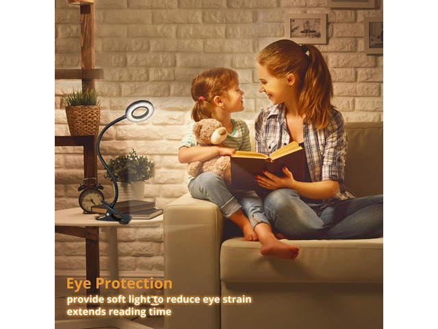 iVict Desk Lamp Clip on Light, 48 LEDs USB Clip Ring Light with 3 Color Modes 10 Dimmable Brightness, Eye Protection Desk Light, 360° Flexible...