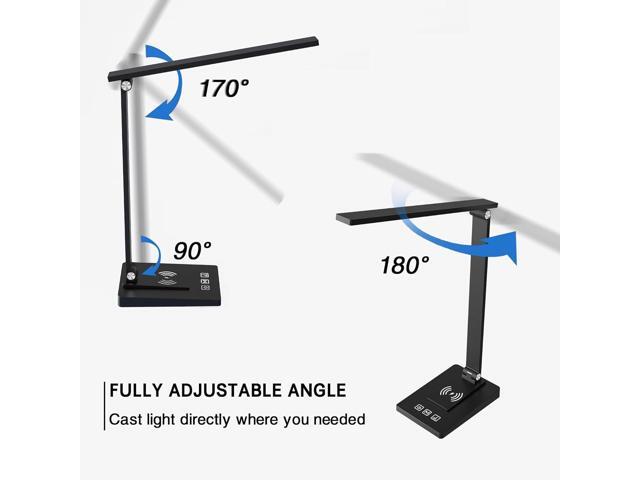 Desk Lamp with Wireless Charger USB Charging Port,LED Desk Lamps for Home Office,Small Table Lamp Study Desk Light,5 Colors & Stepless...
