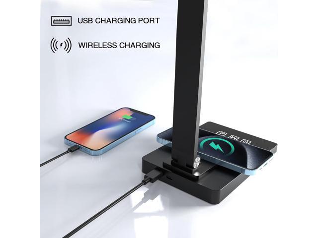 Desk Lamp with Wireless Charger USB Charging Port,LED Desk Lamps for Home Office,Small Table Lamp Study Desk Light,5 Colors & Stepless...