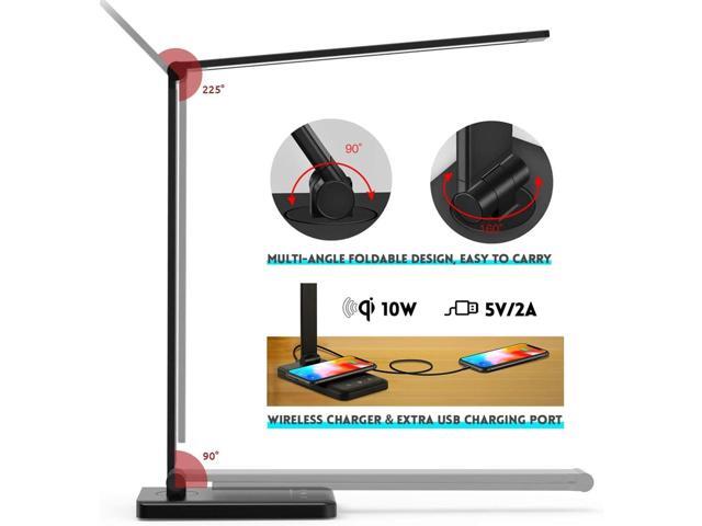LED Desk Lamp with Wireless Charger, USB Charging Port, 10 Brightness, 5 Color Modes, Desk Lamps for Home Office, Dimmable Table Lamp Eye Caring...