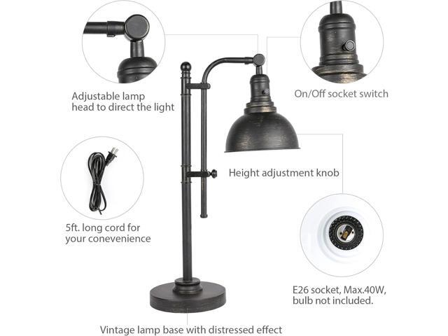 VONLUCE Rustic Desk Lamp Black Adjustable, Industrial Style Metal Task Lamp (25'-29'), Vintage Work Lamp, Farmhouse Reading Lamp in Aged Bronze...
