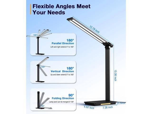 LED Desk Lamp with USB Charging Port, Black Desk Lamps Bright Desk Light with Night Light, Timer and 5 Light Modes for Home Office College Dorm Room