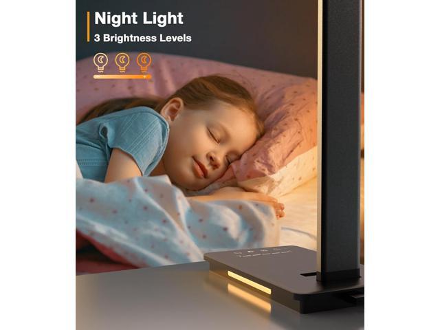 LED Desk Lamp with USB Charging Port, Black Desk Lamps Bright Desk Light with Night Light, Timer and 5 Light Modes for Home Office College Dorm Room