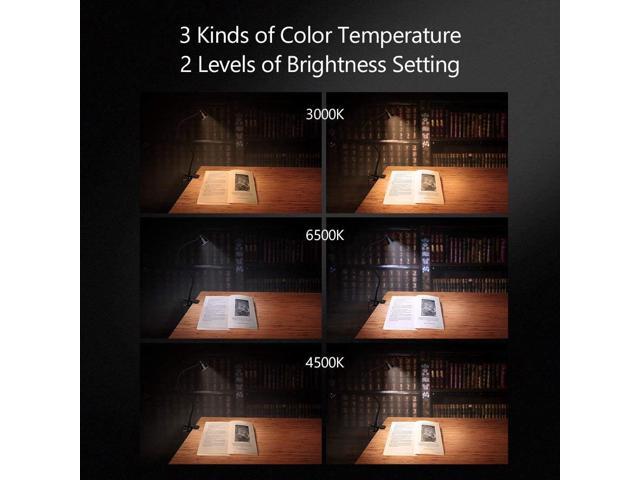 Clamp Desk Lamp, Clip on Reading Light, 3000-6500K Adjustable Color Temperature, 6 Illumination Modes, 10 Led Beads (Black)