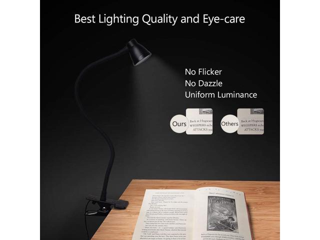Clamp Desk Lamp, Clip on Reading Light, 3000-6500K Adjustable Color Temperature, 6 Illumination Modes, 10 Led Beads (Black)