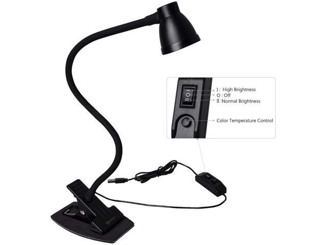 Clamp Desk Lamp, Clip on Reading Light, 3000-6500K Adjustable Color Temperature, 6 Illumination Modes, 10 Led Beads (Black)