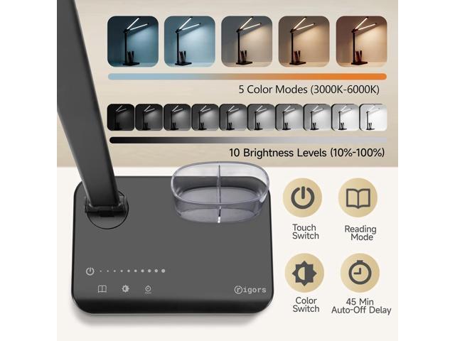 LED Desk Lamp for Home Office - Dual Swing Arm Desk Light with USB Charging Port,Eye-Caring Foldable 5 Color Modes 10 Brightness Levels Dimmable...